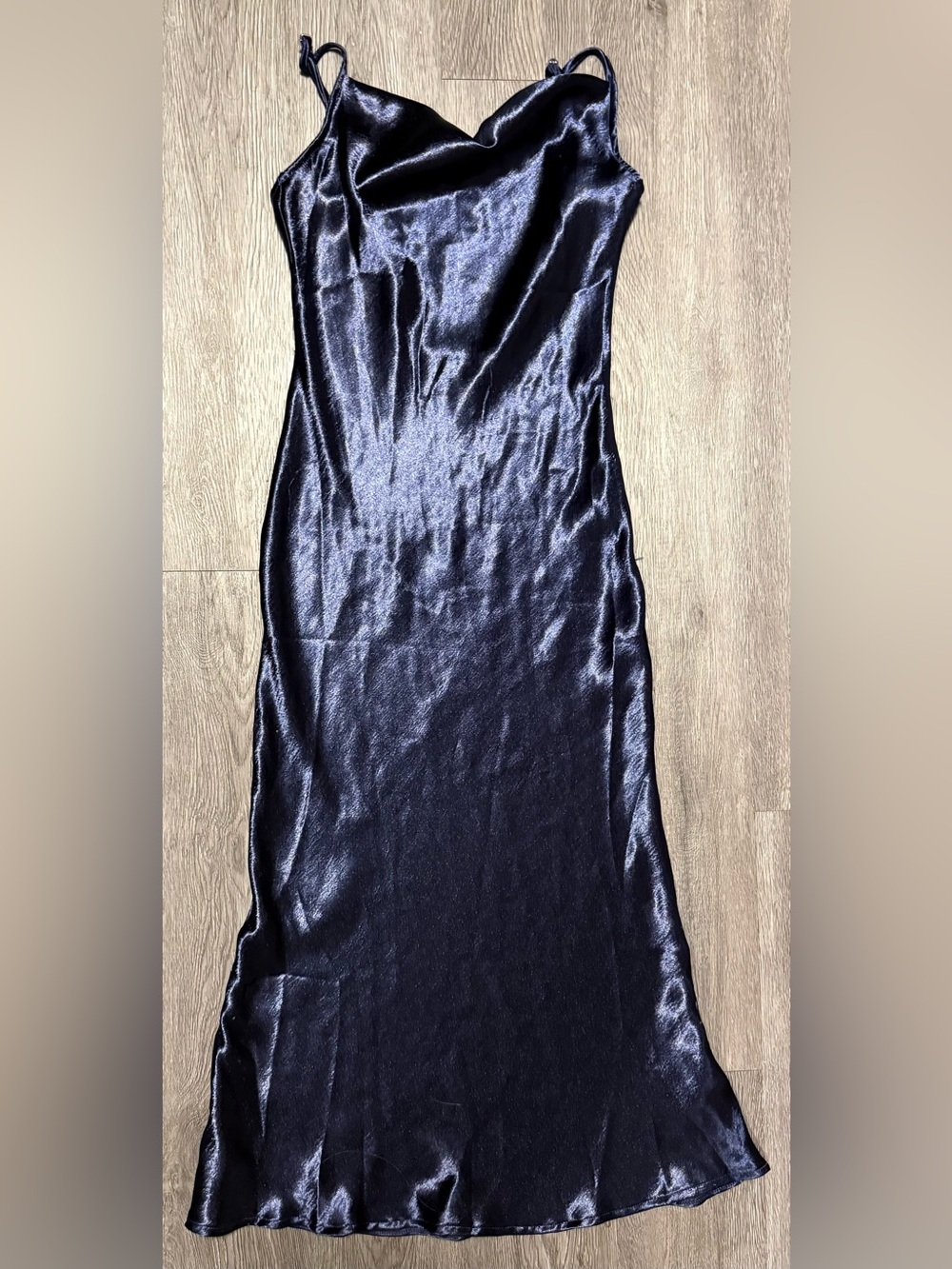 Club L London Navy Blue Satin Cowl Neck Backless Slip Dress